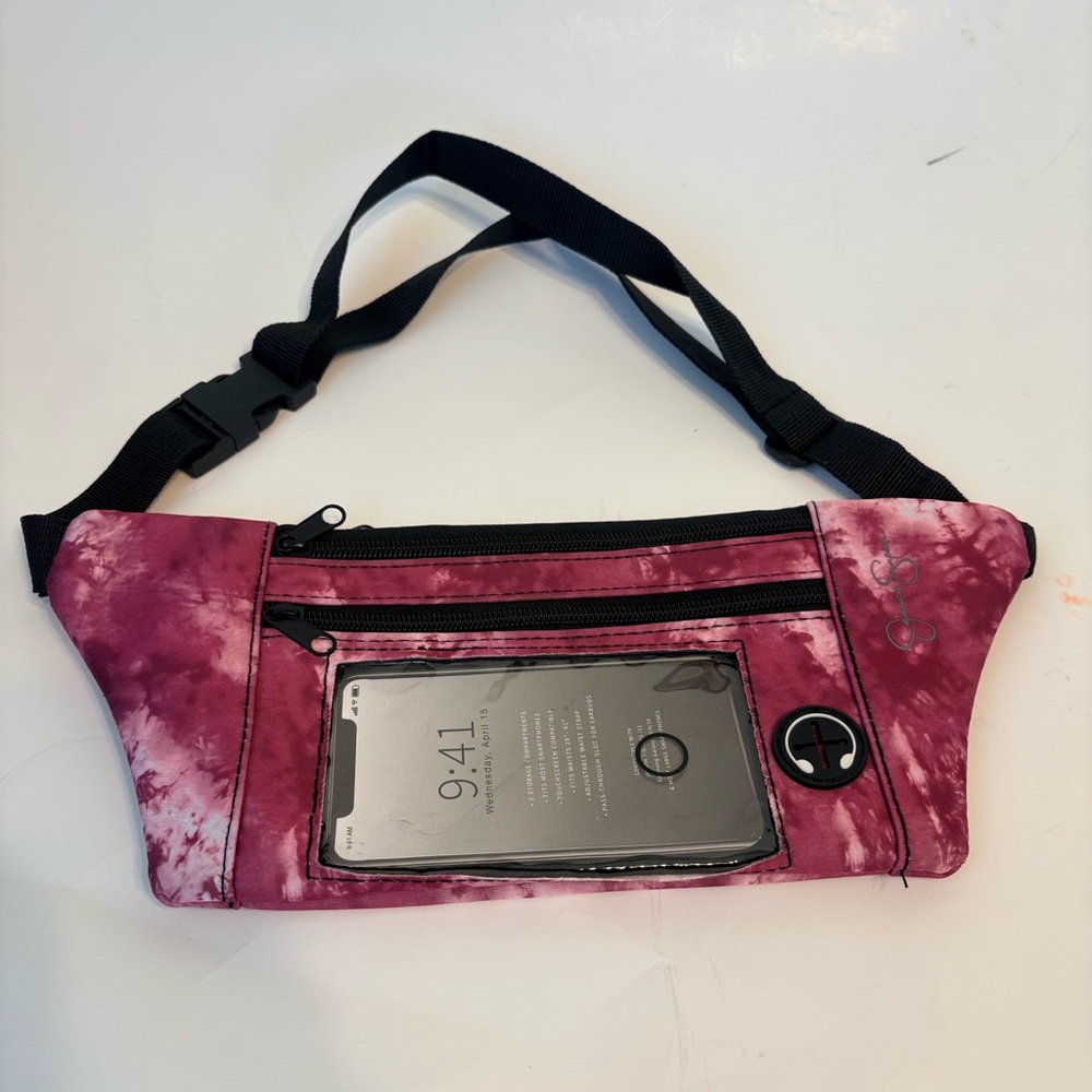 Jessica Simpson Pink Tie-Dye Running Waist Pack with Phone Window